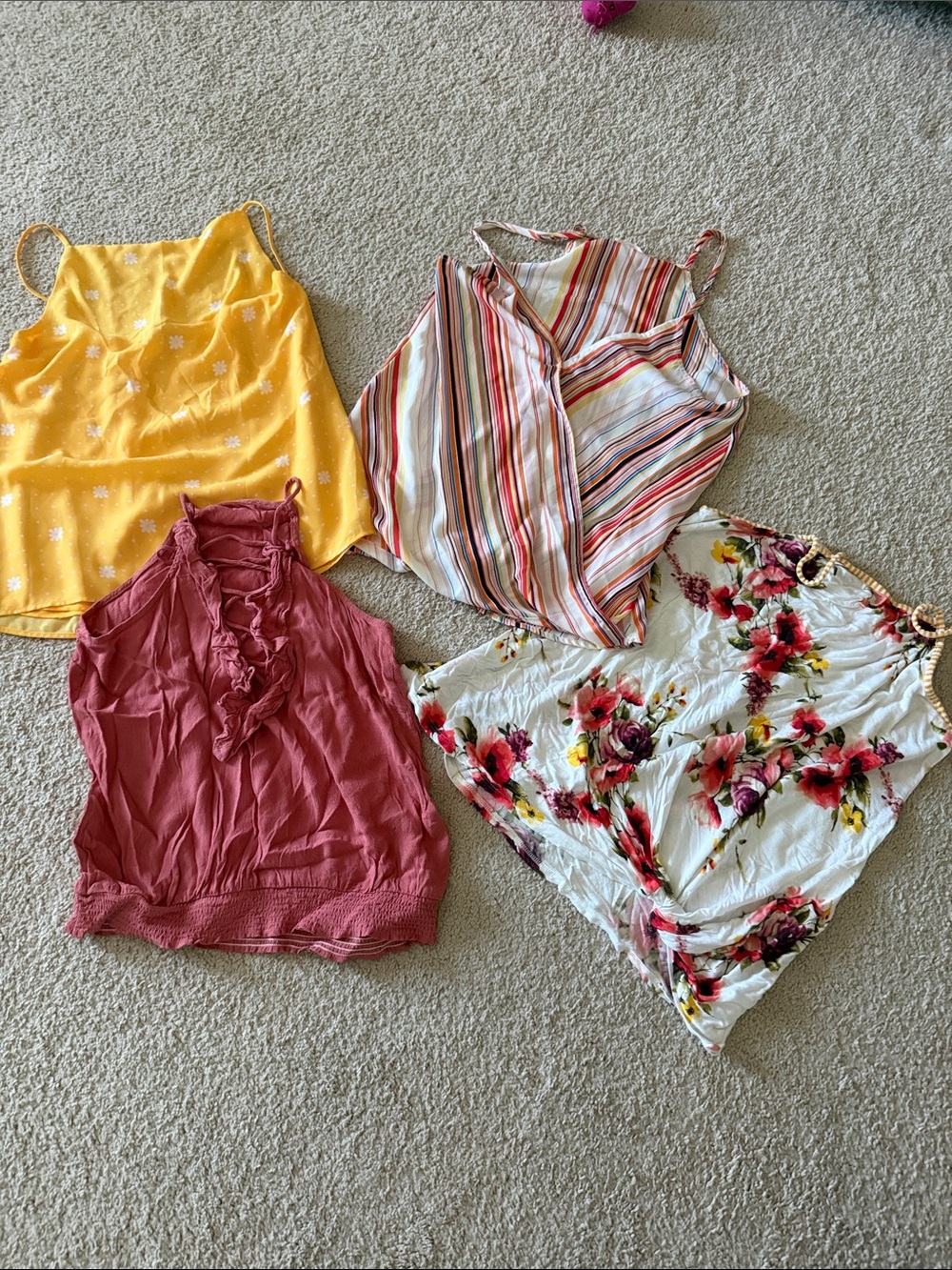 Women’s Floral and Solid Summer Tank Tops - Yellow, Pink, Multicolor
